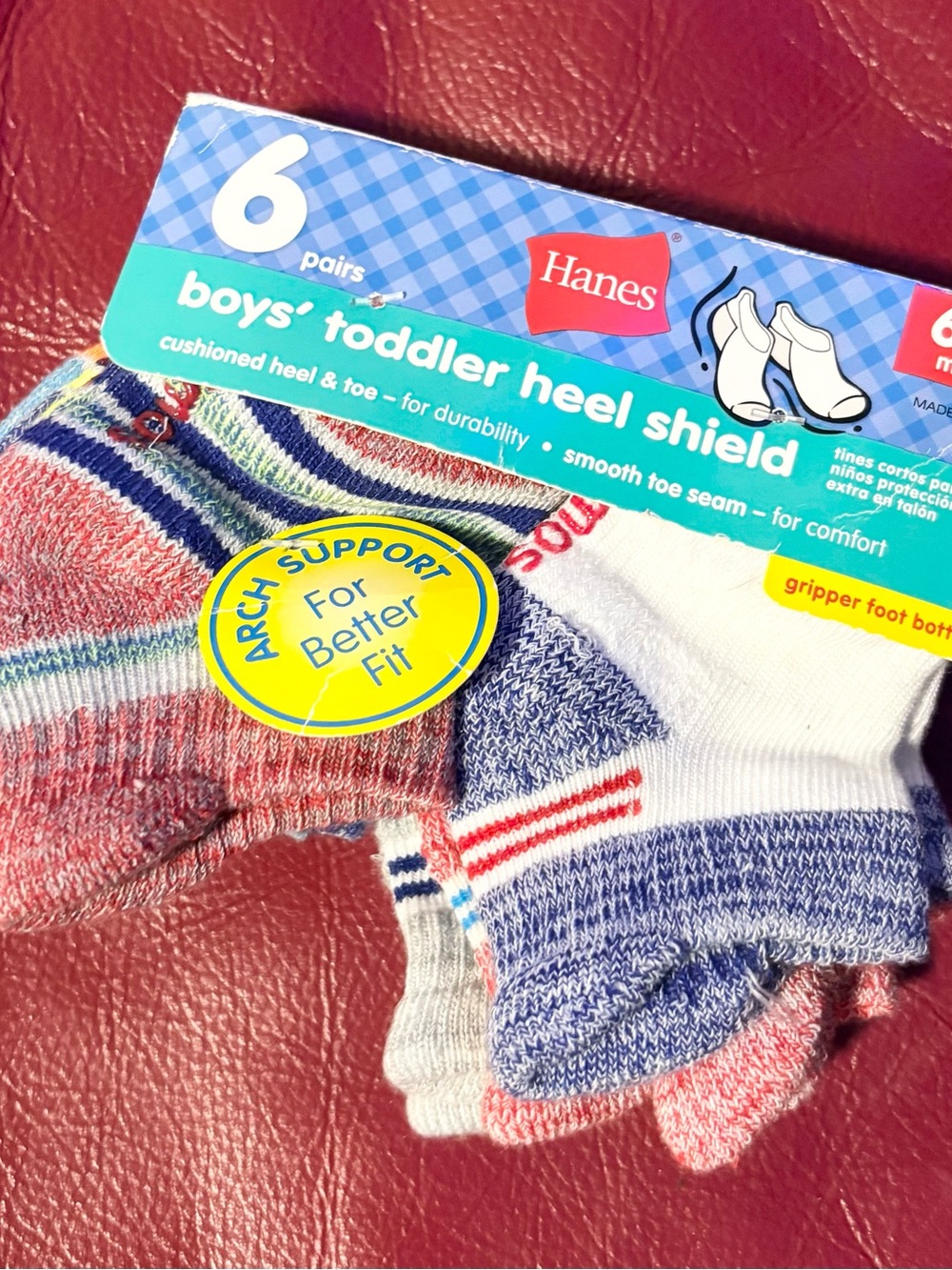 Hanes Boys' Toddler Heel Shield Socks - Red, Blue, White